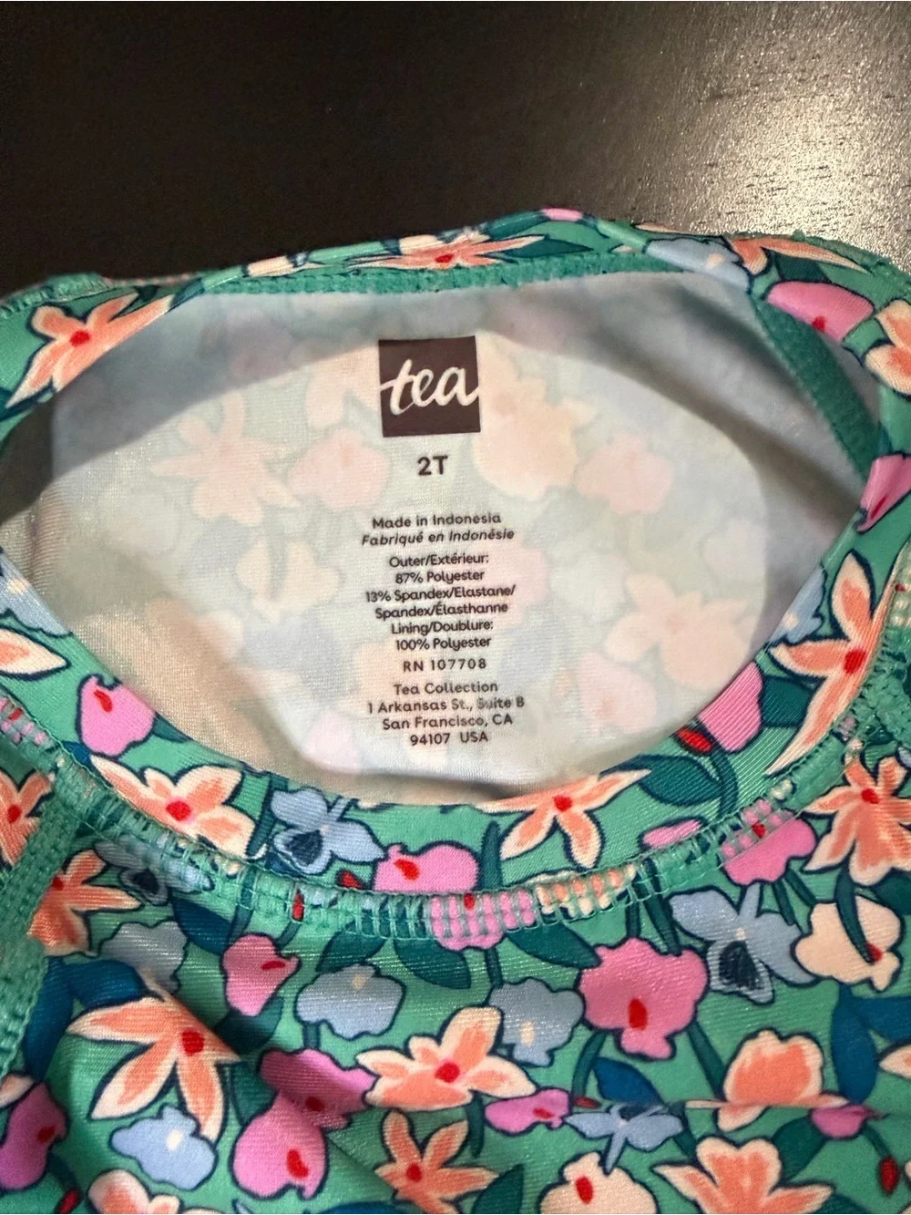Tea Collection Teal Rashguard W/Ruffle Bottom - Teal, Pink, & Peach Floral - 2T